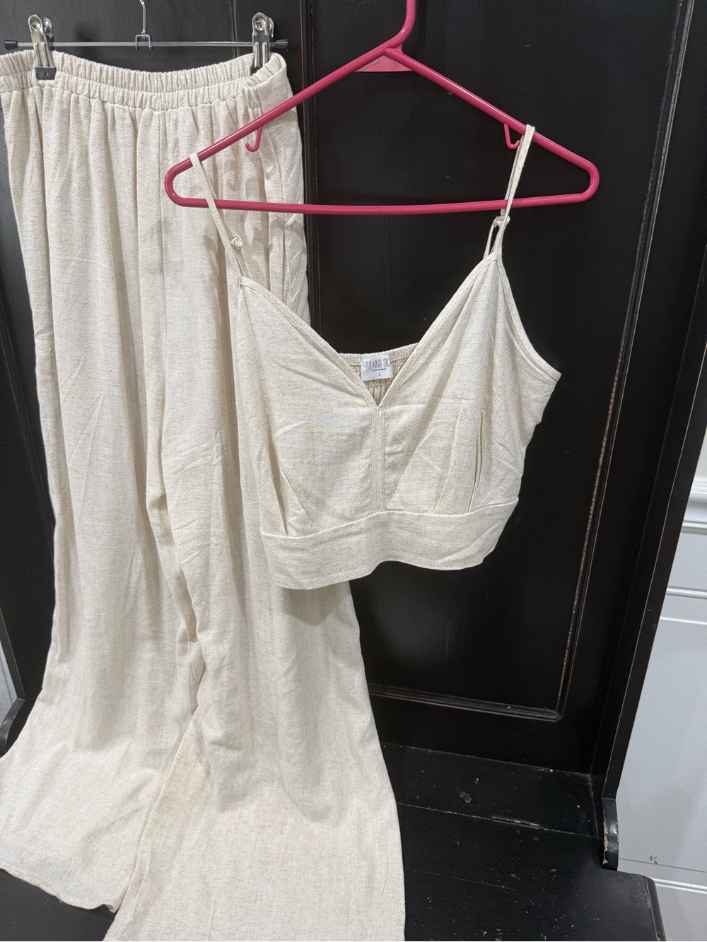 Sienna Sky Cream Linen-Blend Crop Cami & Matching Wide-Leg Pants Set